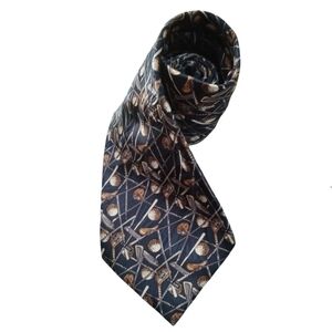 4/$15 Golf Patterned Men's Navy Blue Tie Silk